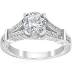 Vintage Antique Style Yaffie Ring with Enhanced Clarity 1 3/4 ct TDW Diamonds in White Gold