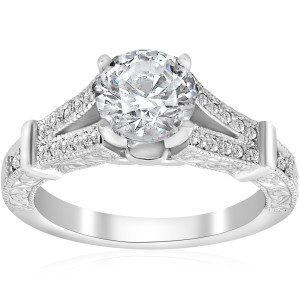 Vintage Antique Style Yaffie Diamond Ring with 1.75 ct TDW White Gold and Enhanced Clarity