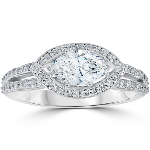 Enhanced Sideways Marquise Halo Ring with 1 3/8 ct TDW White Gold Diamonds by Yaffie