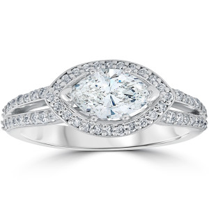 Elevate Your Love Story with Yaffie 1.375ct TDW Sideways Marquise White Gold Engagement Ring.