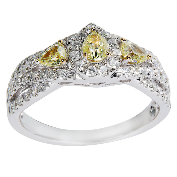 Sparkling Yaffie White Gold Engagement Ring with Brilliant 1ct TDW Round White & Fancy Yellow Diamonds