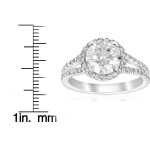 White Gold Engagement Ring with 2.5 ct TDW of Dazzling Clarity Enhanced Diamonds in a Halo Split Shank Design by Yaffie.