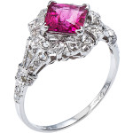 Elegant White Gold Cocktail Ring with 2/5ct TDW Diamonds and Stunning Rubellite, Size 8.25.