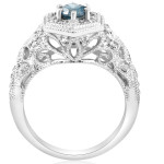 Vintage Blue & White Diamond Engagement Ring with Antique Filigree Design & 3/4 ct TDW in White Gold by Yaffie