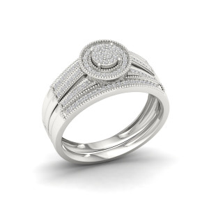 Sparkling Sterling: Yaffie 1/4ct Diamond Halo Bridal Set