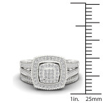 Sterling Silver Diamond Cluster Bridal Set with Halo Accent - Yaffie 1/4ct TDW