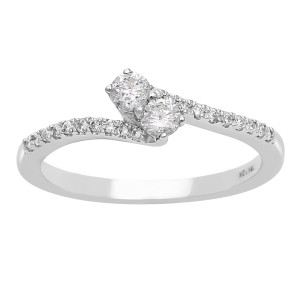 White Gold Pave Ring with Two Shimmering 1/4ct Diamonds - Yaffie