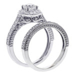 Yaffie White Diamond Bridal Set with Halo in 14k White Gold and 1 3/4ct TDW