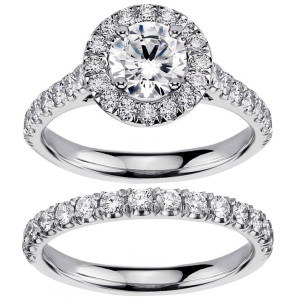 Sparkling Yaffie Bridal Set with 2 3/5ct TDW Diamonds in 14k White Gold Engagement Ring