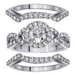 Braided Mount Halo Bridal-set with Two Matching Diamond Bands - Yaffie Gold, 2 3/4ct TDW