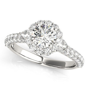 1.75ct Diamond Engagement Ring with Yaffie Glowing Gold Flower Halo and Pear Accents