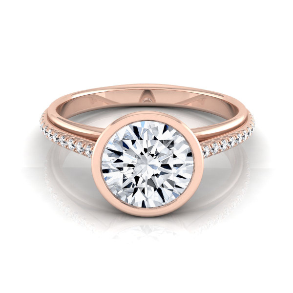 Rose Gold Round Diamond Solitaire Engagement Ring with Bezel Setting - Yaffie 1 1/10ct TDW