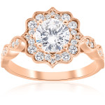Vintage Halo Engagement Ring with Yaffie Rose Gold and 1.375 ct TDW Diamond Clarity Enhancements