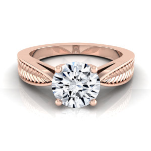 Enchant with Yaffie Rose Gold Leaf Texture Design Engagement Ring featuring 1/2 Ct Round Diamond