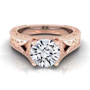 Rose Gold Diamond Engagement Ring with Millgrain Finish - Yaffie 1/2ctw TDW