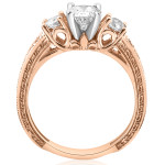 Hand-Crafted Engraved Vintage Engagement Ring with 1ct TDW Diamond in Rose Gold by Yaffie