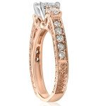 Vintage-inspired Rose Gold Ring with Intricate Hand Engravings and a Sparkling 1ct TDW Diamond.