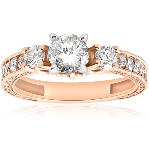 Hand-Crafted Engraved Vintage Engagement Ring with 1ct TDW Diamond in Rose Gold by Yaffie