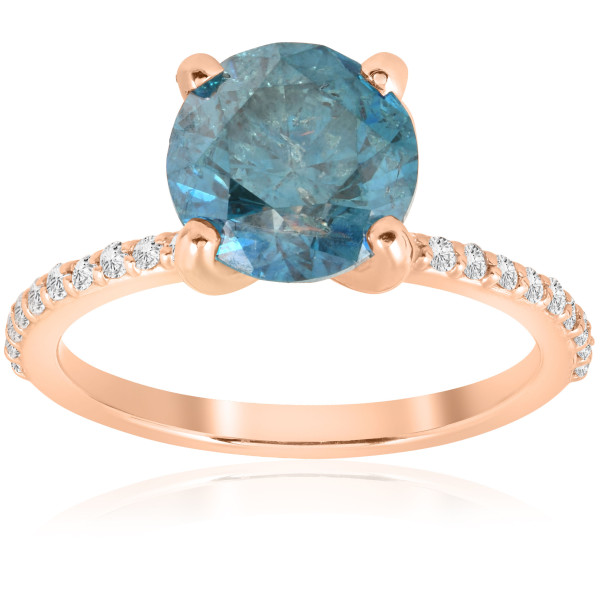 Sparkling Yaffie Blue Diamond Ring with 3 1/5 ct TDW in Rose Gold for Engagement or Anniversary