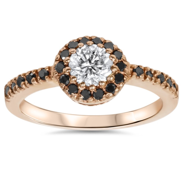 Custom Yaffie™ Ring: Rose Gold White & Black Diamond Halo (3/4 ct TDW)