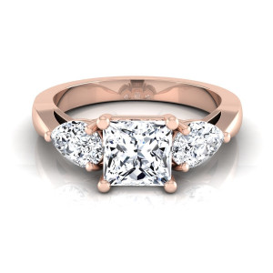 Certified 3-Stone Engagement Ring with Princess-Cut Center & Pear by Yaffie - 2ct TDW and Perfectly Rose Gold.