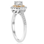 White & Rose Gold Diamond Double Halo Engagement Ring, featuring 7/8 ct TDW from Yaffie.