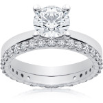 White Lab Grown Diamond Engagement Ring & Eternity Band (1.75 ct) - Eco Friendly