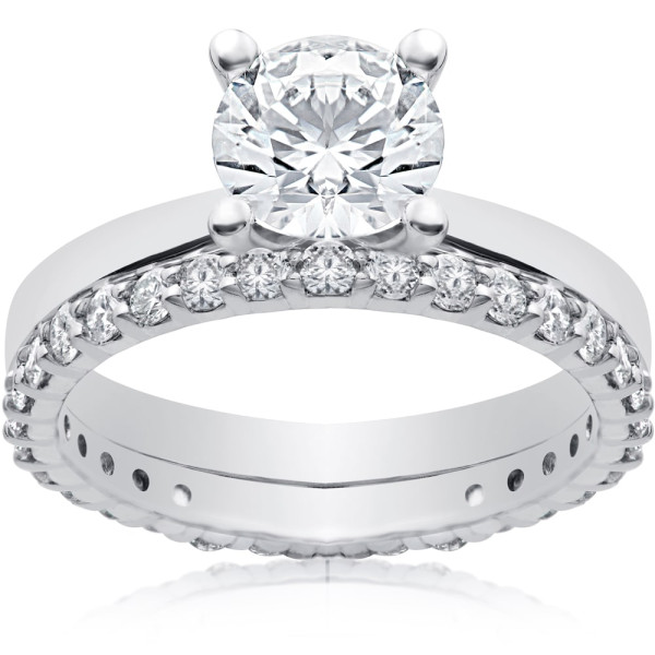 Eco-Friendly Diamond Duo: Yaffie White 1 3/4 ct Lab Grown Engagement Ring with Matching Eternity Band