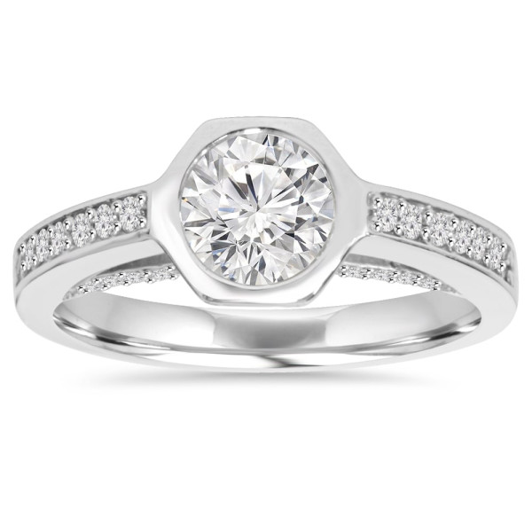 Sparkling Yaffie White Gold Diamond Engagement Ring with 1 1/10 ct TDW Bezel Setting