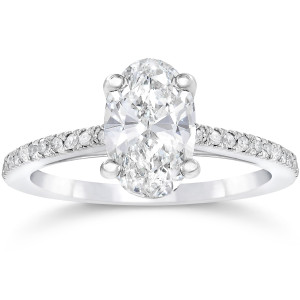 White Gold 1 1/10ct Oval Diamond Engagement Ring Solitaire Single Accent Row Setting - Custom Made By Yaffie™