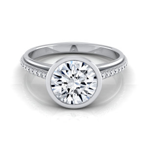 IGI-Certified Yaffie White Gold Bezel Solitaire Engagement Ring with Pave Shank and Sparkling 1 1/10ct TDW Diamond
