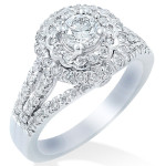 Yaffie Dazzling Double Halo Diamond Engagement Ring in White Gold, featuring 1 1/10ct TDW.