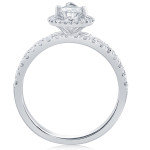 Yaffie Pear-shaped Halo Diamond Ring Set with 1 1/10 carats of White Gold for Engagement and Weddings