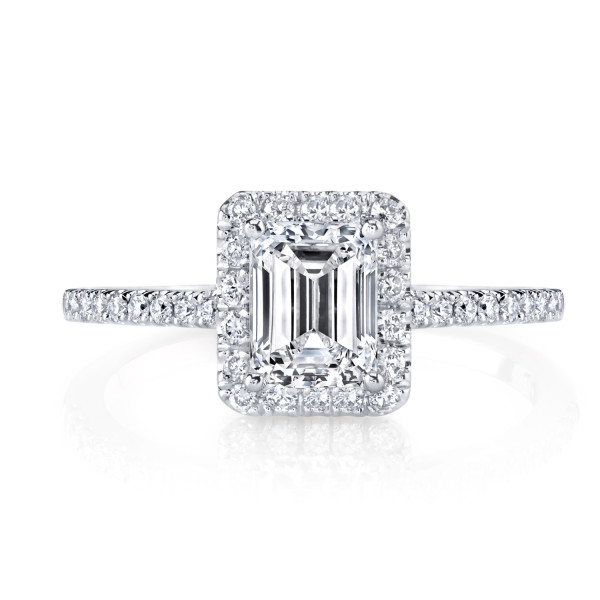 Certified Halo Emerald Cut Diamond Engagement Ring with 1 1/2 Carat TDW in White Gold by Yaffie.