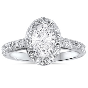 White Gold 1 1/2ct Oval Diamond Halo Engagement Ring - Custom Made By Yaffie™