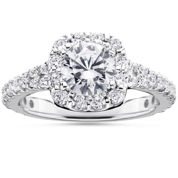 Diamonds in Halo: 1 1/2ct TDW Cushion Engagement Ring by Yaffie White Gold