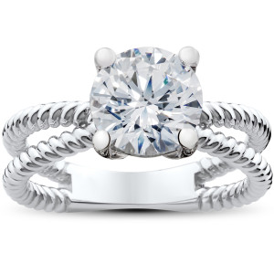 Braided Round Diamond Solitaire Engagement Ring - Yaffie White Gold with Enhanced Clarity (1 1/2ct TDW)