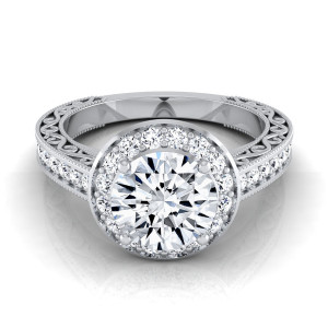 White Gold 1 1/2ct TDW Diamond IGI-certified Halo Engagement Ring With Scroll Design Shank - Custom Made By Yaffie™