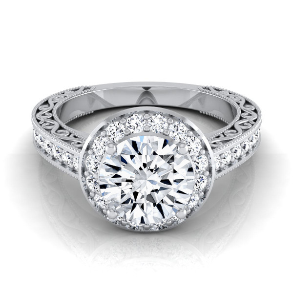 Fall in Love with Yaffie White Gold Diamond Engagement Ring - An Elegant Halo Design with 1 1/2ct TDW and Scroll Shank, Certified by IGI