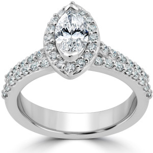 Yaffie Enchanting Marquise Halo Diamond Wedding Set, Sparkling with 1 1/2ct TDW of Clarity Enhanced White Gold.