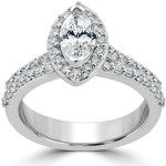 Yaffie Sparkling Marquise Diamond Ring Set with Halo Enhancement in White Gold - Perfect for Your Engagement and Wedding!