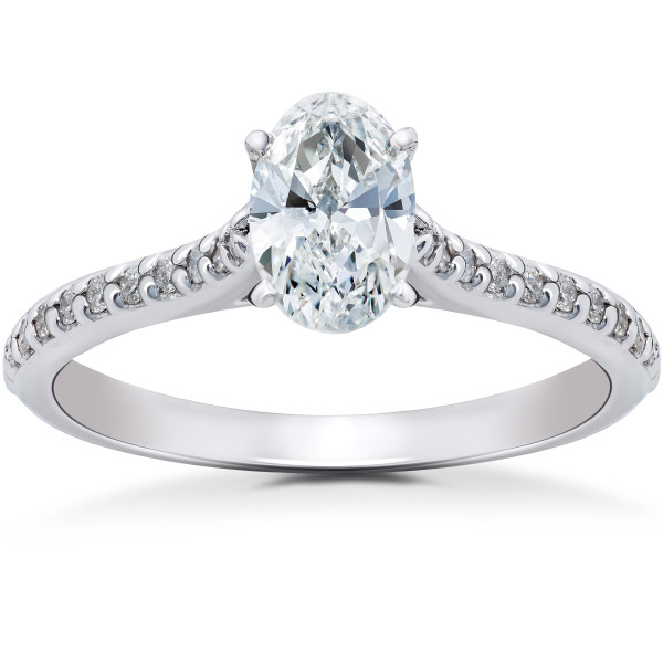 Shop Yaffie Vintage Oval Diamond Engagement Ring - White Gold, 1 1/4 ct TDW, Solitaire Setting with Single Accent Row