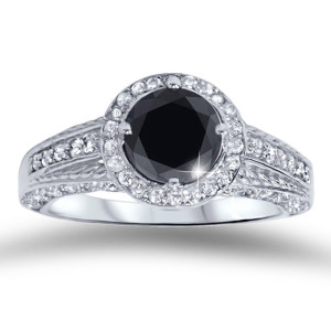 Customised Yaffie™ Black and White Diamond Engagement Ring with White Gold and 1 1/4ct TDW