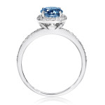Halo Engagement Ring with Blue and White Diamond, 1 1/4ct TDW, Yaffie White Gold