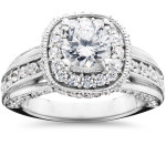 White Gold Diamond Engagement Ring with Stunning Cushion Halo Design (1 1/4ct TDW)