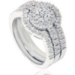 Sparkling Yaffie White Gold Bridal Ring Set with 1 1/4ct TDW Diamond Halo