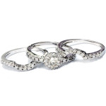 Sparkling Yaffie White Gold Bridal Ring Set with 1 1/4ct TDW Diamond Halo