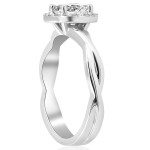 Flourishing Vine Diamond Engagement Ring with Halo Accent in White Gold, 1 1/6 ct Total Diamond Weight, Enhanced Clarity.