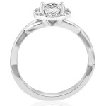 Flourishing Vine Diamond Engagement Ring with Halo Accent in White Gold, 1 1/6 ct Total Diamond Weight, Enhanced Clarity.