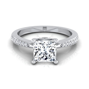 White Gold Princess Cut Engagement Ring with 1.125 Carat Diamond
